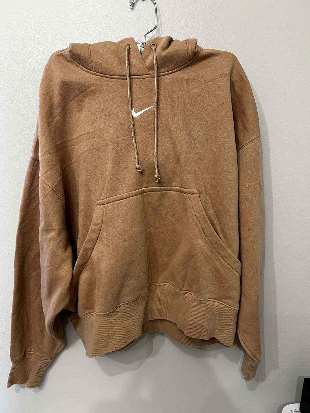 Womens Size XXS Nike Phoenix Hoodie Oversized Cropped Fit Center Swoosh Beige